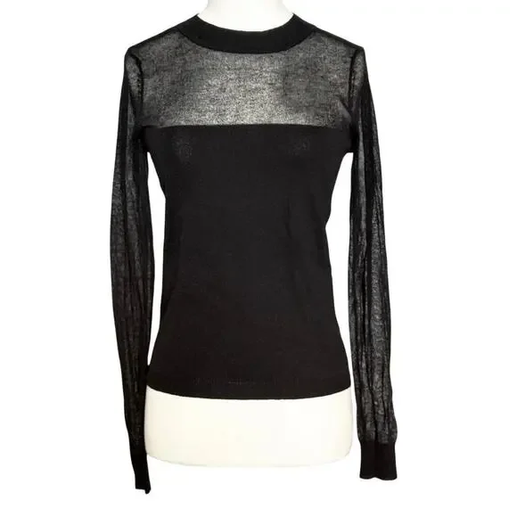 LUCY PARIS Black Top Sheer Mesh Sleeves Women’s Small - Picture 1 of 6